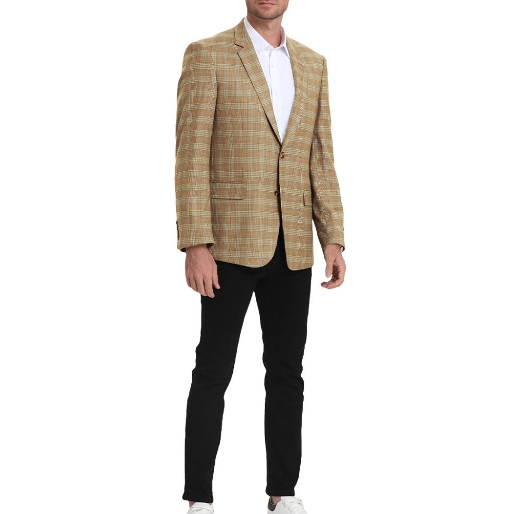 Camel Glen Plaid Notch Lapel Men's Jacket